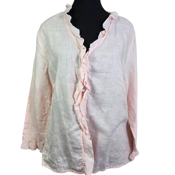 Rosanna Soft Pink 100% Linen Top With Pearl Buttons Size 14 - Picture 2 of 6
